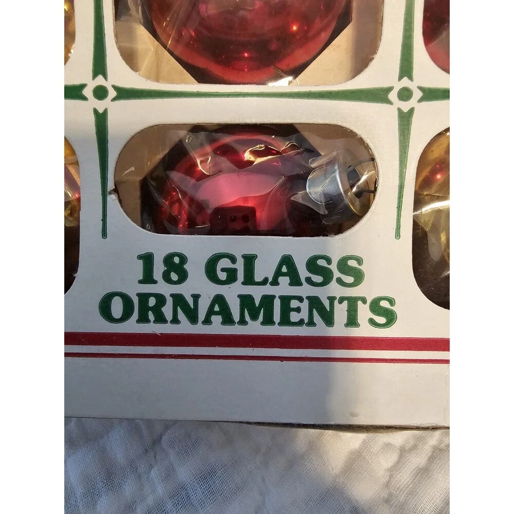 Vintage Franke Boxed 18 Glass Christmas Ornaments, red and gold